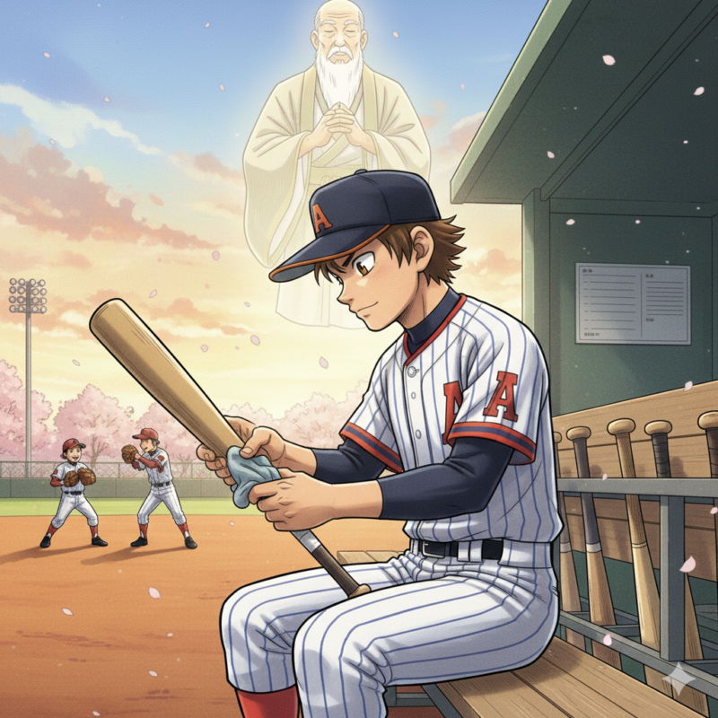 野球少年　バット磨き